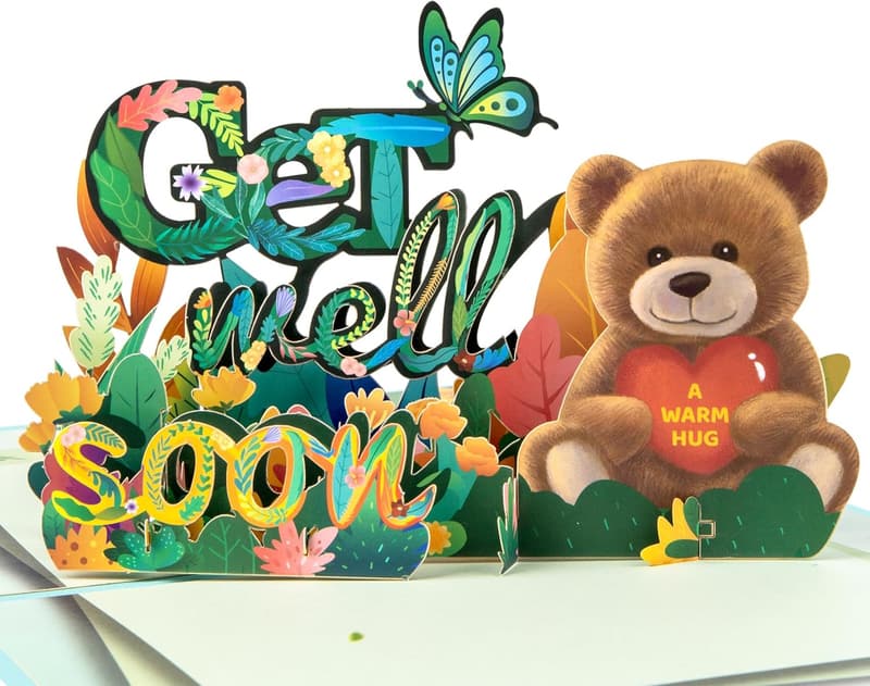 Get Well Soon 3D Pop-Up Bear Card for Encouragement