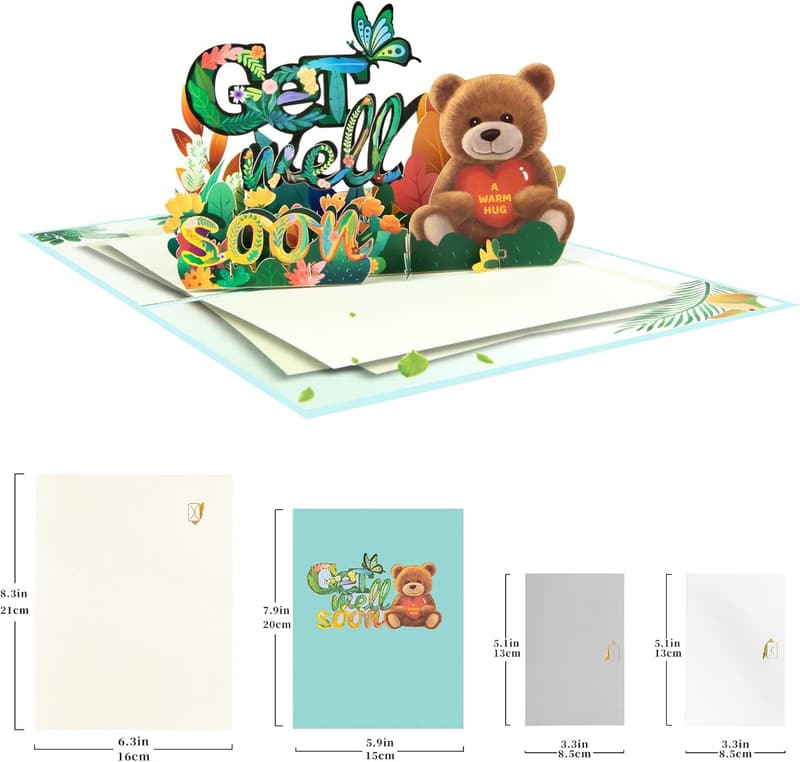 Get Well Soon 3D Pop-Up Bear Card for Encouragement