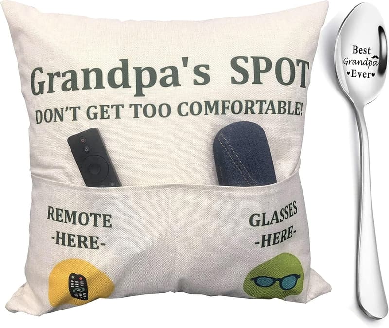 Grandpa Gifts: Engraved Spoon & 2-Pocket Throw Pillow Cover