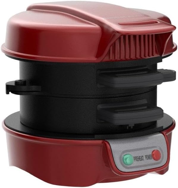 Breakfast Sandwich Maker with Egg Cooker Ring, Red