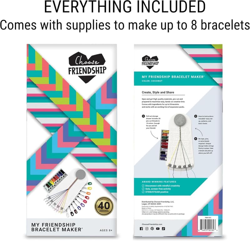Friendship Bracelet Maker Craft Kit for Kids - 20 Neutral Threads