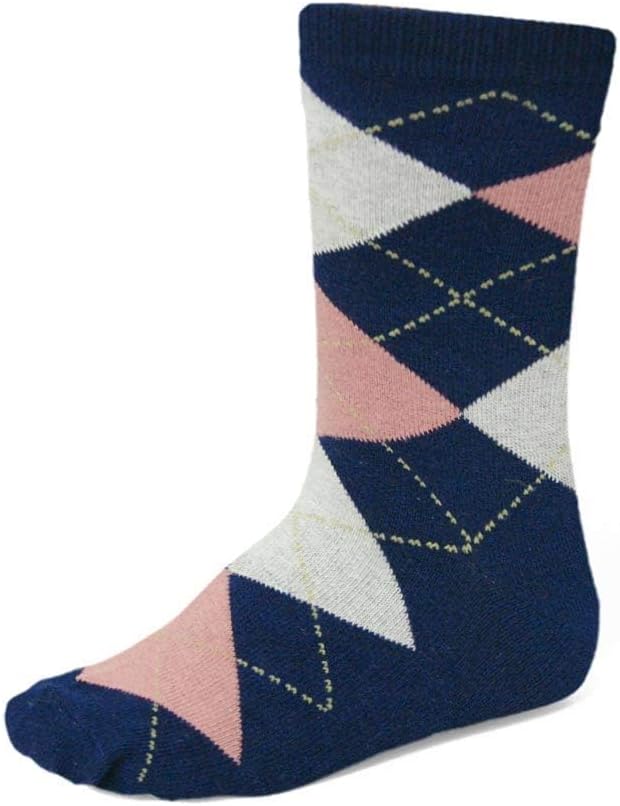 Children's Navy Blue & Blush Pink Argyle Socks