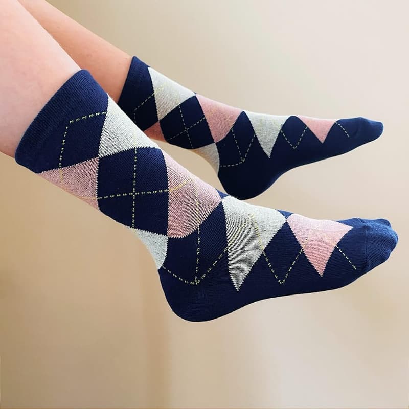 Children's Navy Blue & Blush Pink Argyle Socks