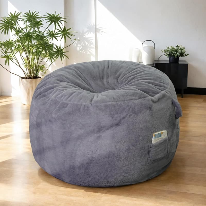Convertible Faux Fur Bean Bag Sofa Bed for Adults, Dark Gray