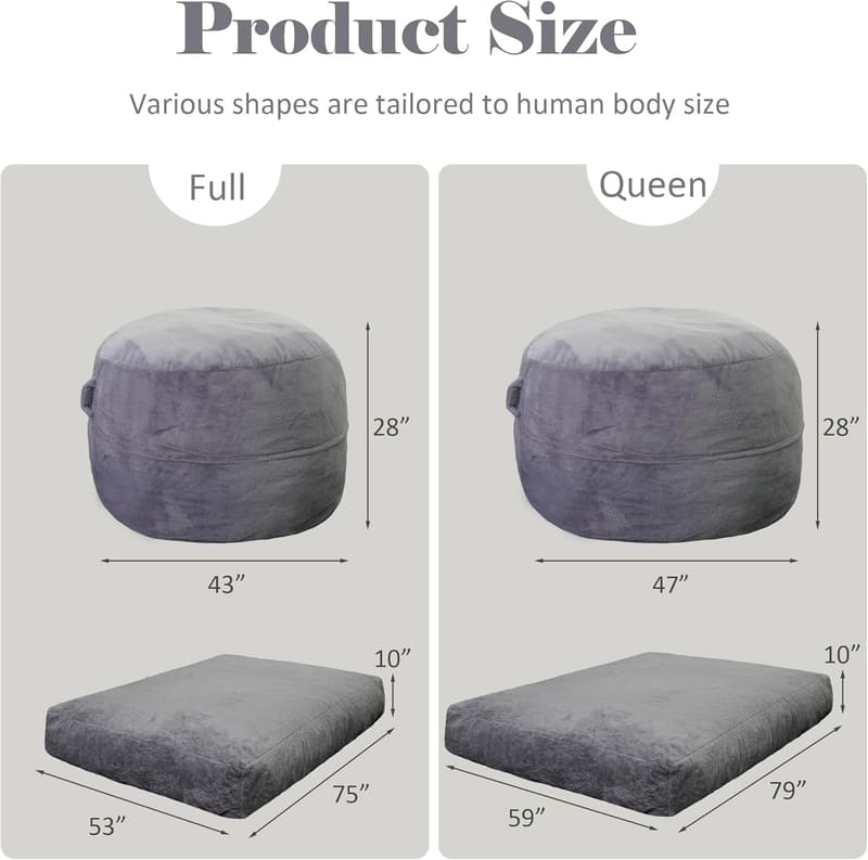 Convertible Faux Fur Bean Bag Sofa Bed for Adults, Dark Gray