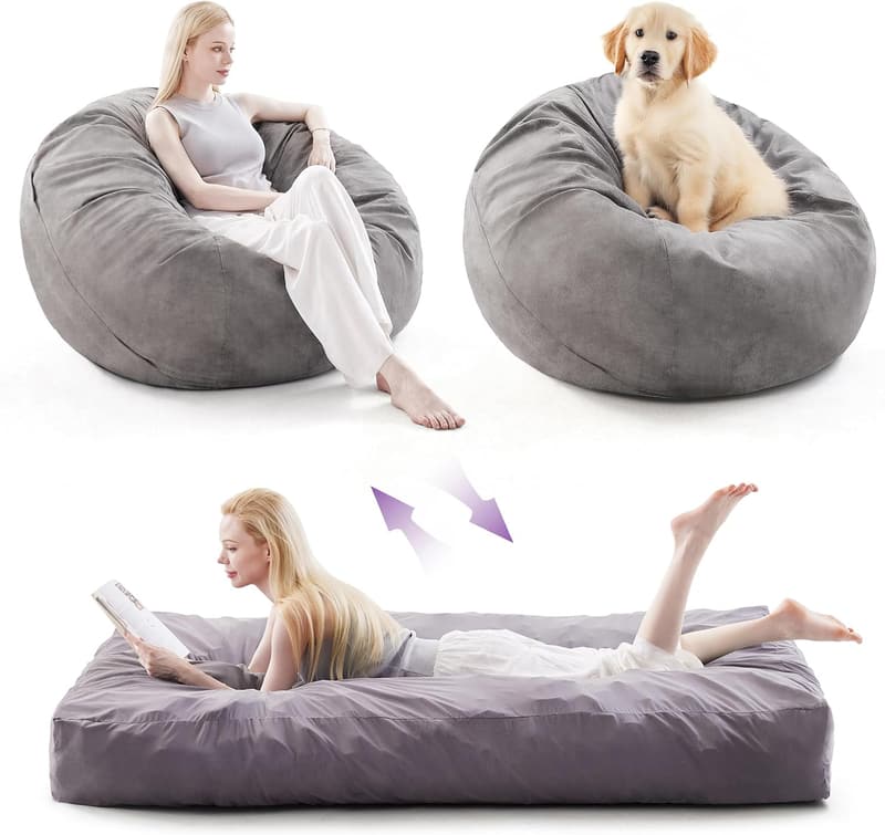 Convertible Memory Foam Bean Bag Chair Bed for Adults - Grey