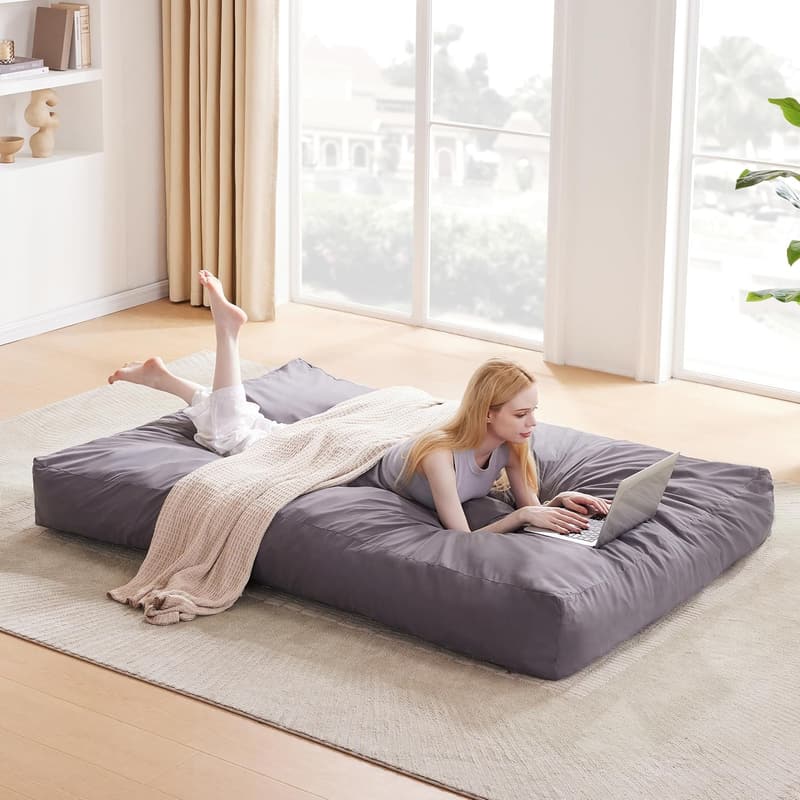 Convertible Memory Foam Bean Bag Chair Bed for Adults - Grey