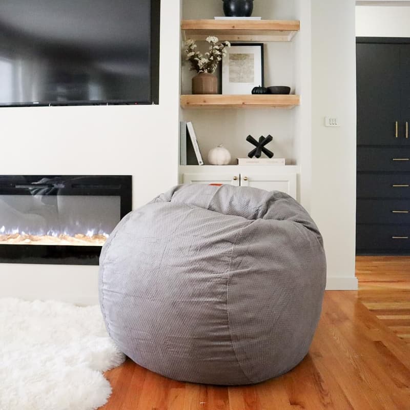 Chenille Bean Bag Chair & Bed - Full Size, Machine Washable, Charcoal