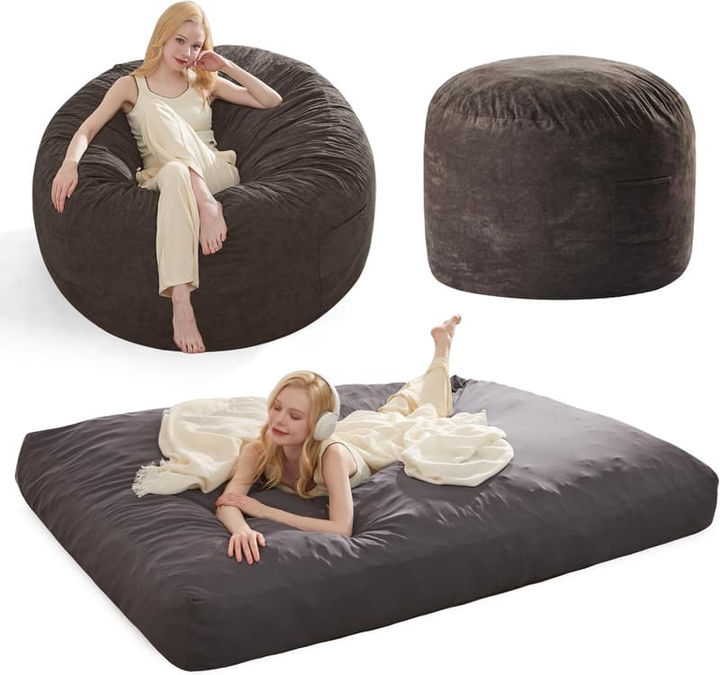 Giant Charcoal Bean Bag Sofa Bed for Adults and Teens