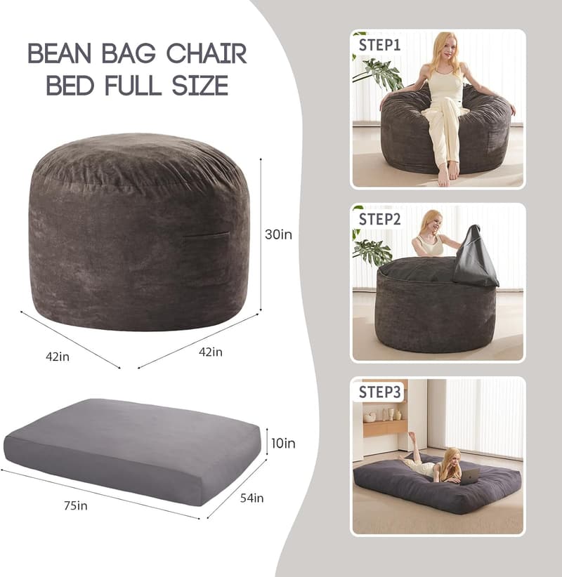 Giant Charcoal Bean Bag Sofa Bed for Adults and Teens