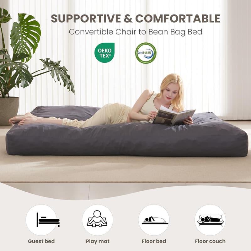 Giant Charcoal Bean Bag Sofa Bed for Adults and Teens