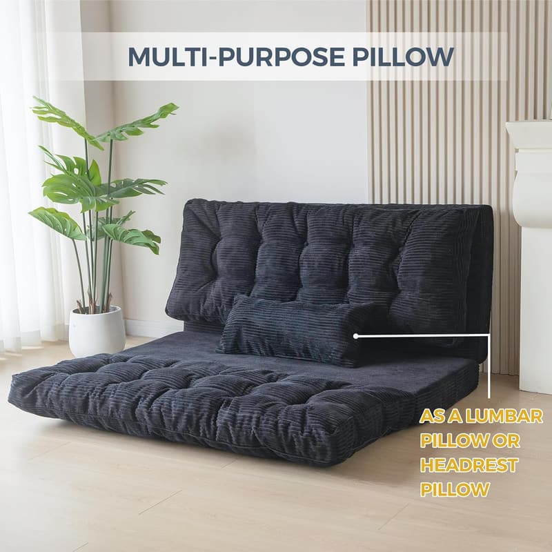 Extra Thick Folding Bean Bag Sofa Bed for Adults - Black, 39x91 Inch