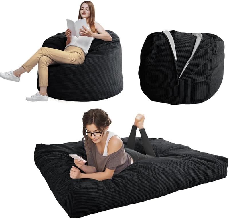 Convertible Giant Bean Bag Chair Bed for Adults - High-Density Foam