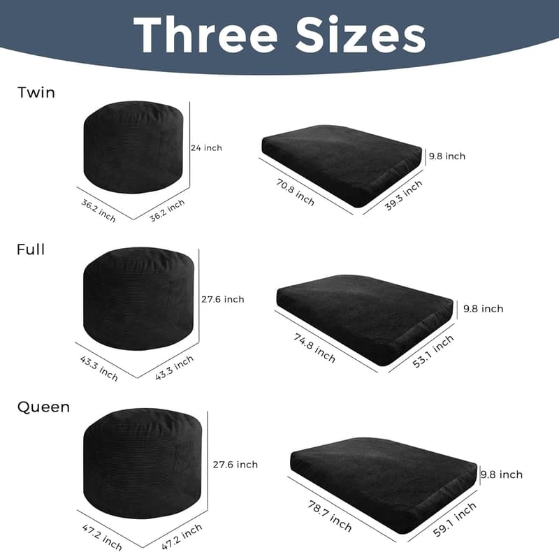 Convertible Giant Bean Bag Chair Bed for Adults - High-Density Foam