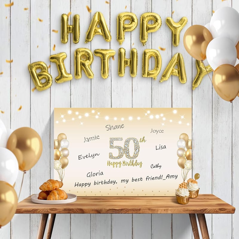 50th Birthday Giant Card with Envelope - Black & Gold Design