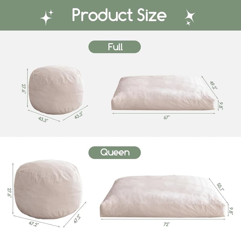 Giant Convertible Bean Bag Chair Bed for Adults & Families