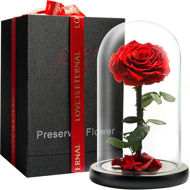 Eternal Rose in Glass Dome - Preserved Red Rose for Mom