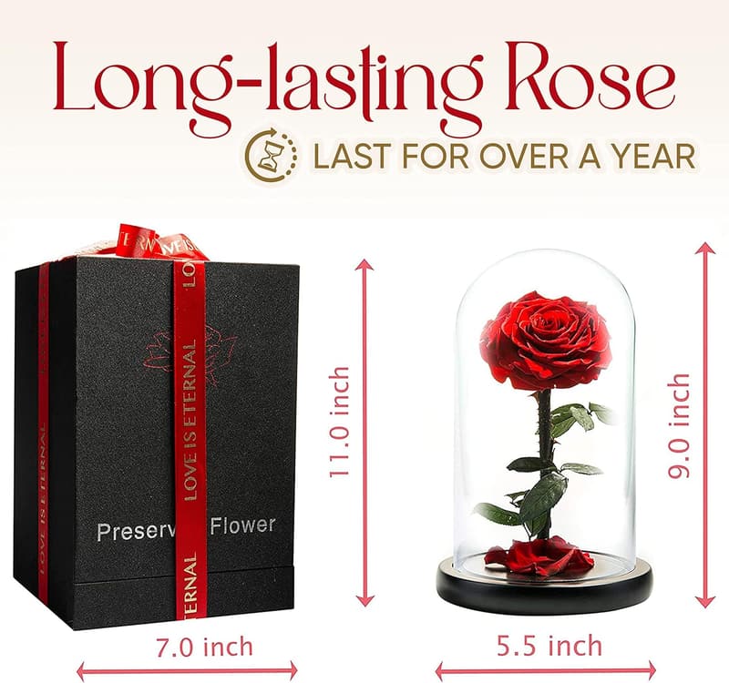Eternal Rose in Glass Dome - Preserved Red Rose for Mom