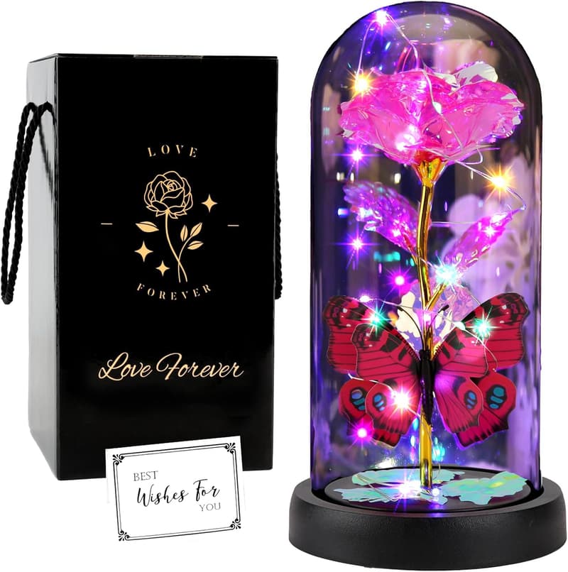 Galaxy Rose in Glass Dome - Unique Birthday Gift for Her