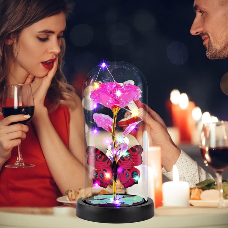 Galaxy Rose in Glass Dome - Unique Birthday Gift for Her
