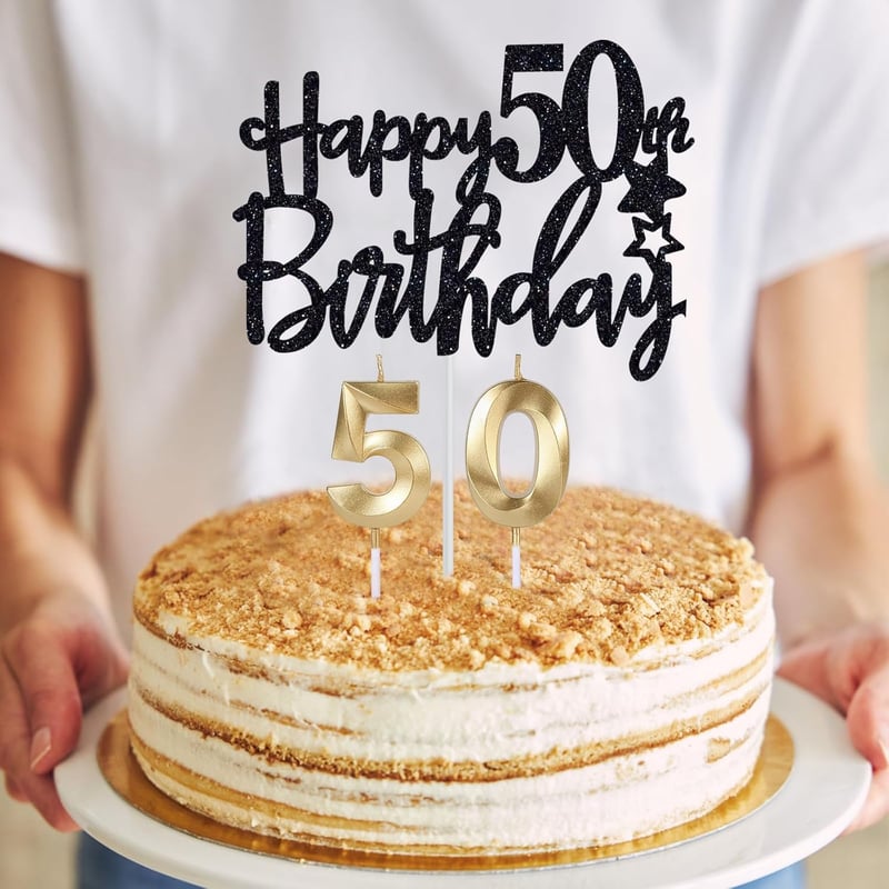 50th Birthday Party Supplies Set for Men – Crown, Sash, Balloons, Cake Topper, Candles