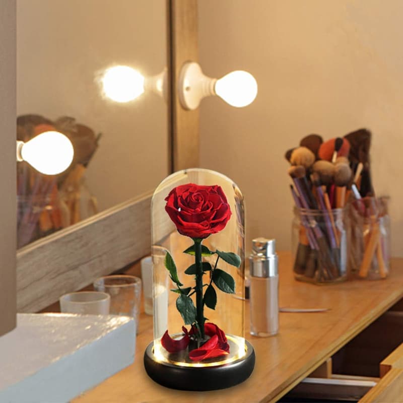 Mother's Day Preserved Rose in Glass Dome with Lights