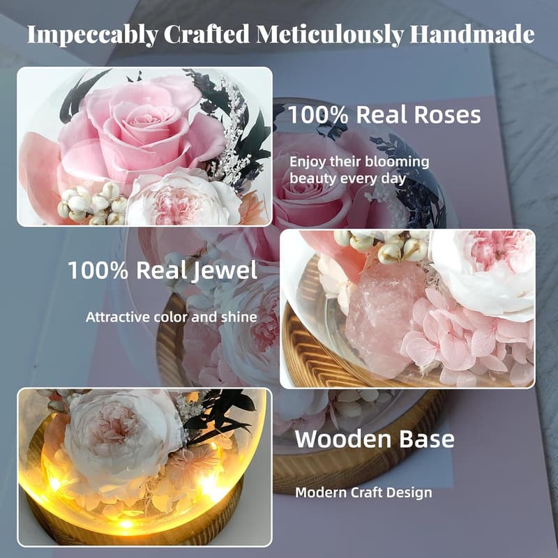 Romantic Glass Rose with Healing Crystal in Gift Box
