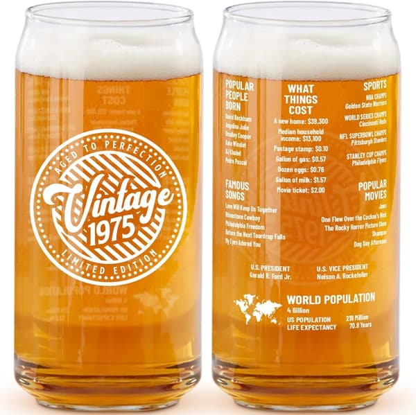 50th Birthday Vintage Beer Can Glass - 20 oz, 2-Sided