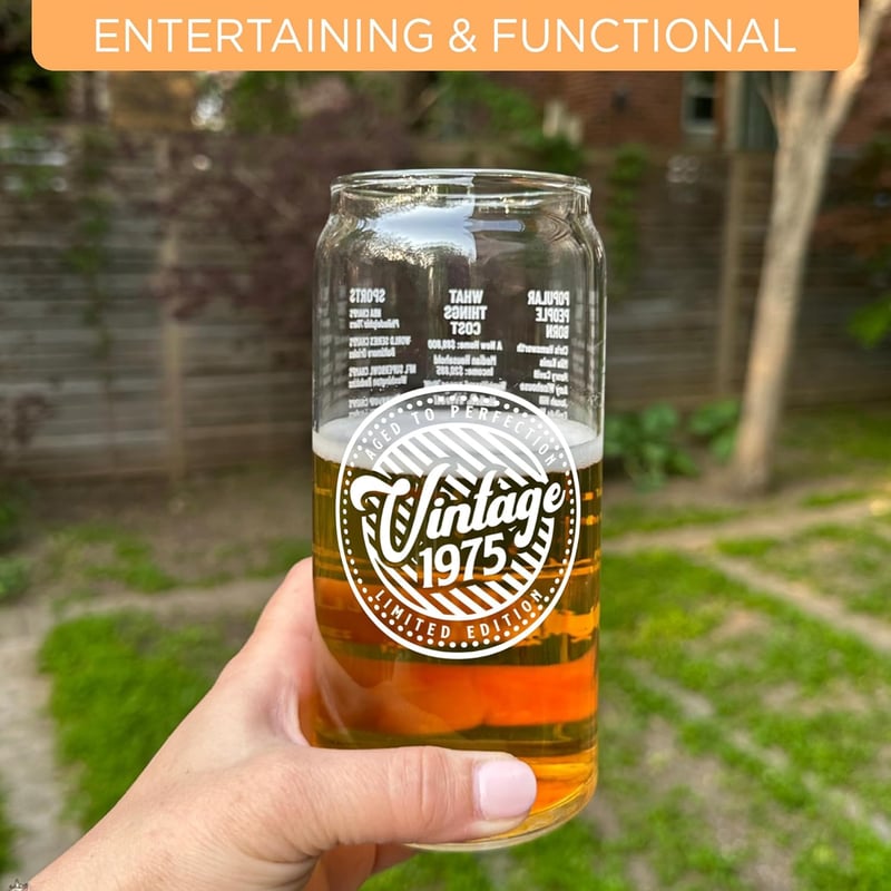 50th Birthday Vintage Beer Can Glass - 20 oz, 2-Sided