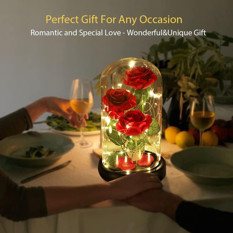 Mother's Day Glass Dome Rose Gift with Lights for Women