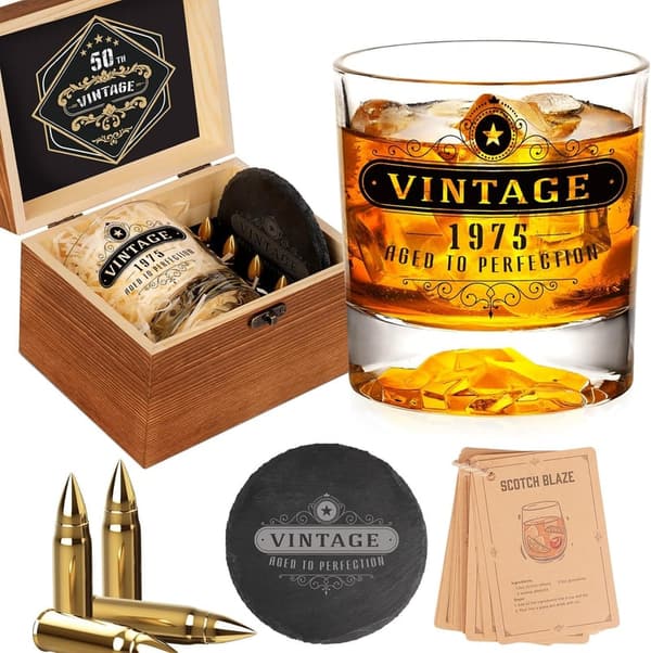 50th Birthday Vintage Whiskey Glass Set for Men