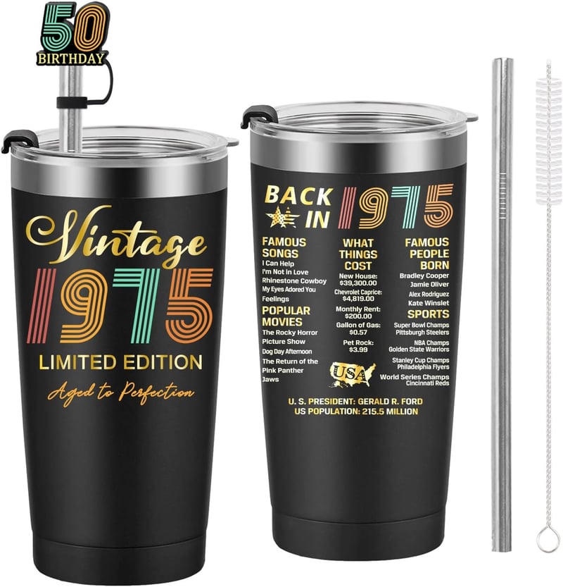 50th Birthday Tumbler Cup Gift for Couples - 20oz Black