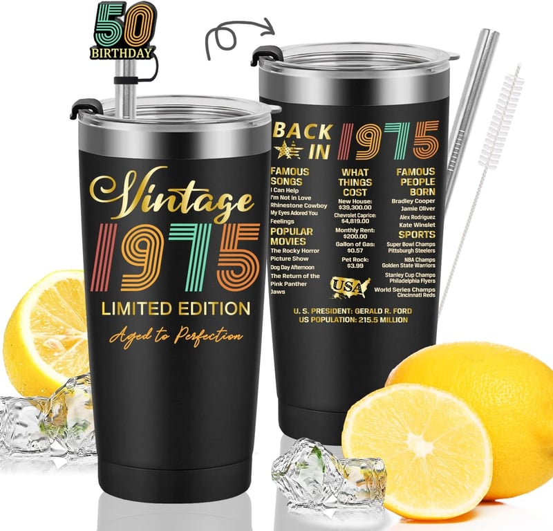 50th Birthday Tumbler Cup Gift for Couples - 20oz Black