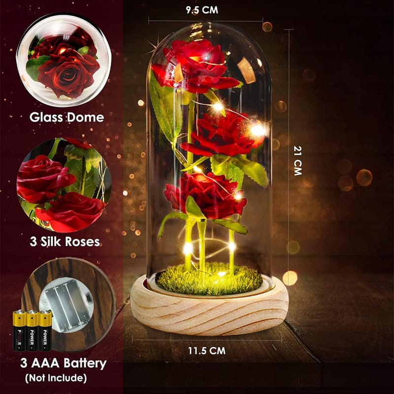 Mother's Day Glass Rose Gift - Enchanted Red Silk in Dome