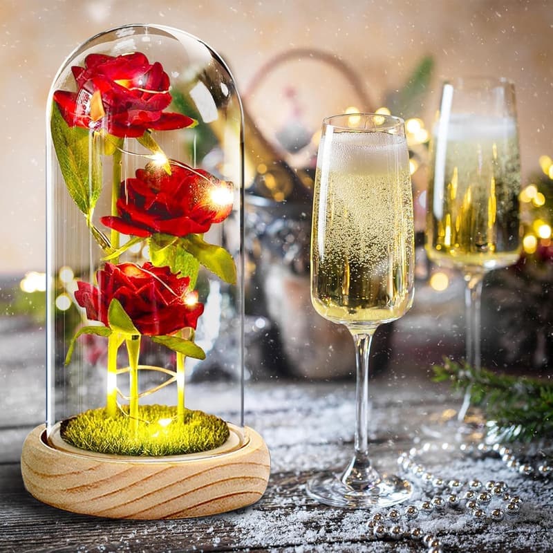 Mother's Day Glass Rose Gift - Enchanted Red Silk in Dome