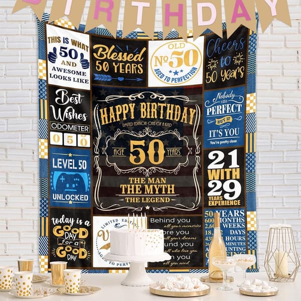 50th Birthday Gifts for Men - Funny Blanket with Gift Box
