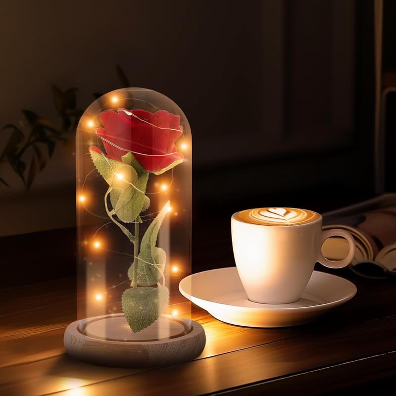 Beauty and the Beast Light-Up Rose in Glass Dome