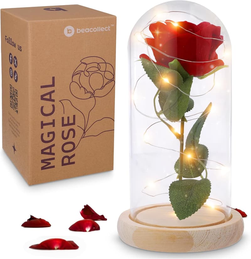 Beauty and the Beast Light-Up Rose in Glass Dome