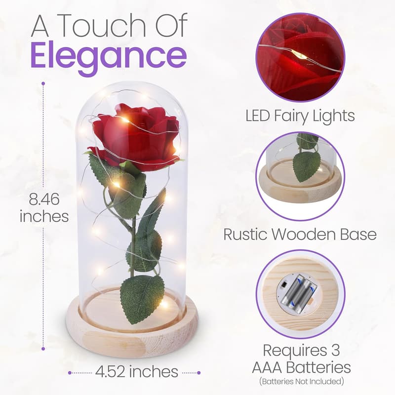 Beauty and the Beast Light-Up Rose in Glass Dome
