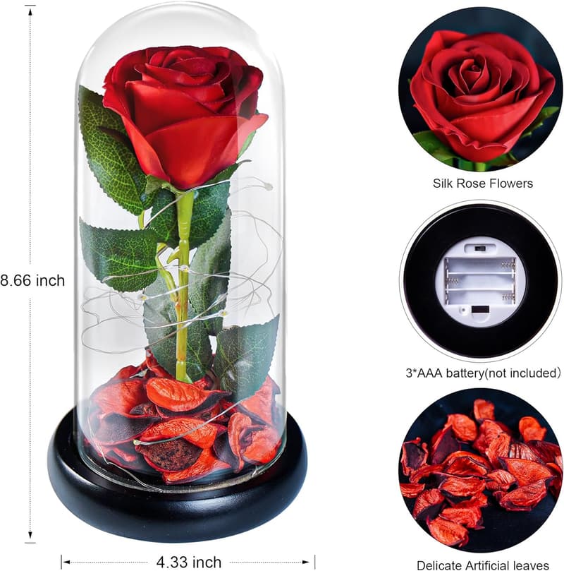 Valentine’s Day Silk Rose in Glass Dome for Women