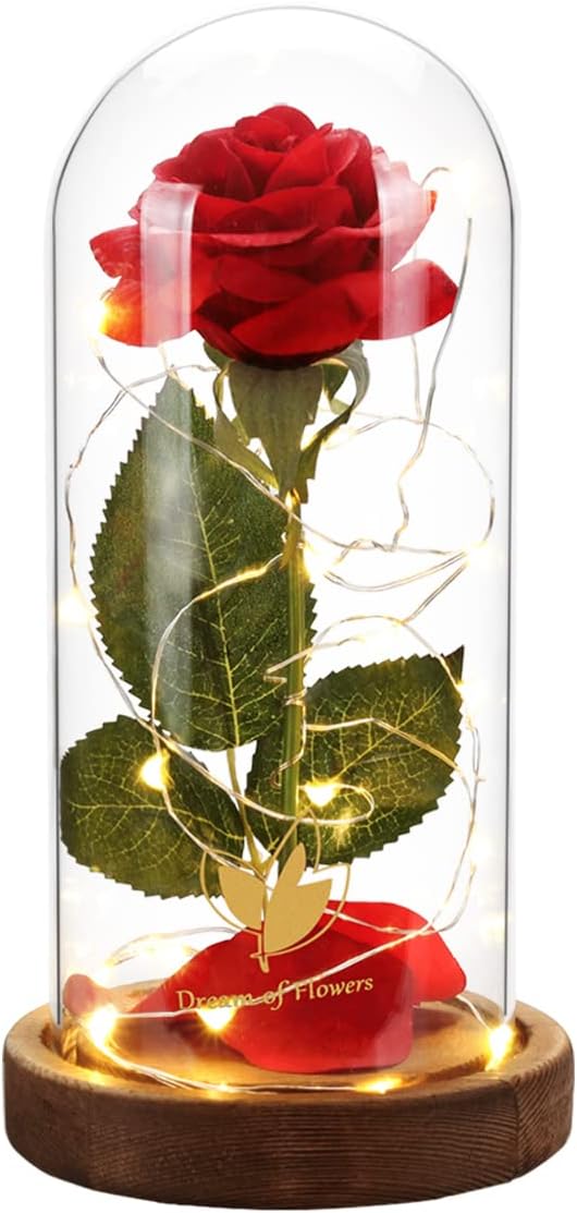 Mother's Day Artificial Red Rose in Glass Dome for Mom