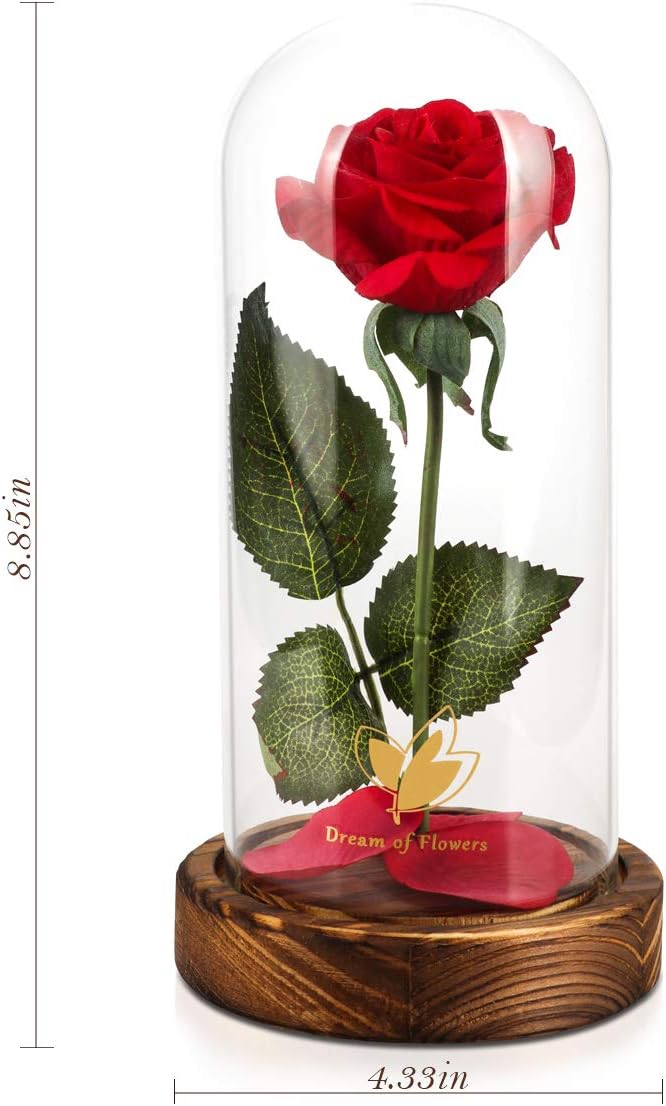 Mother's Day Artificial Red Rose in Glass Dome for Mom