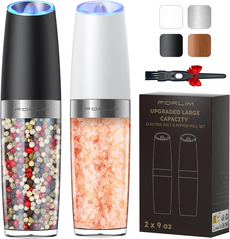 Automatic Electric Salt and Pepper Grinder Set - Refillable, 9 oz Capacity