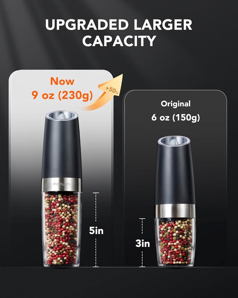 Automatic Electric Salt and Pepper Grinder Set - Refillable, 9 oz Capacity