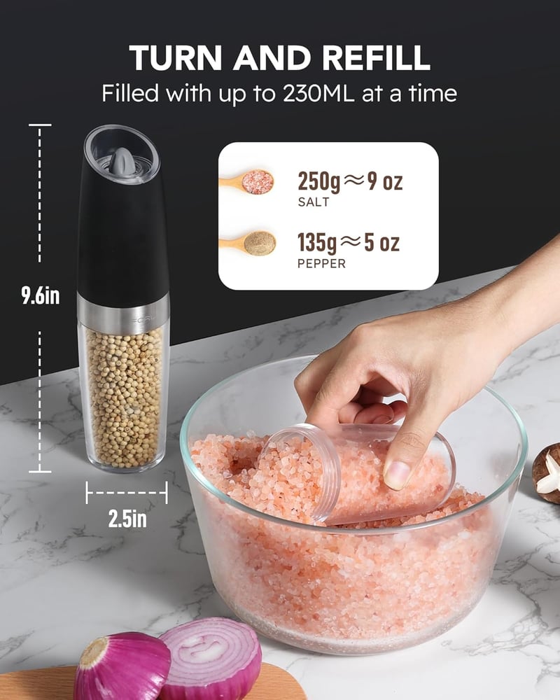Automatic Electric Salt and Pepper Grinder Set - Refillable, 9 oz Capacity