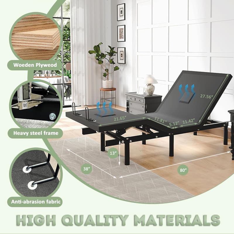 Adjustable Twin XL Massage Bed Frame with Wireless Remote and USB Port