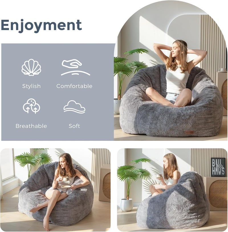 Oversized Faux Fur Bean Bag Chair for Adults and Kids