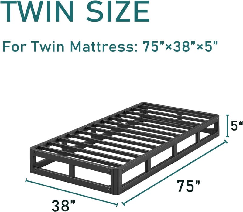 Sturdy Metal Twin Bed Frame – No Box Spring Needed, Easy Assembly