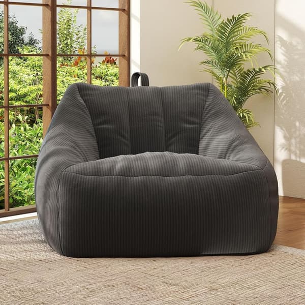 Large Comfy Grey Corduroy Bean Bag Chair for Adults