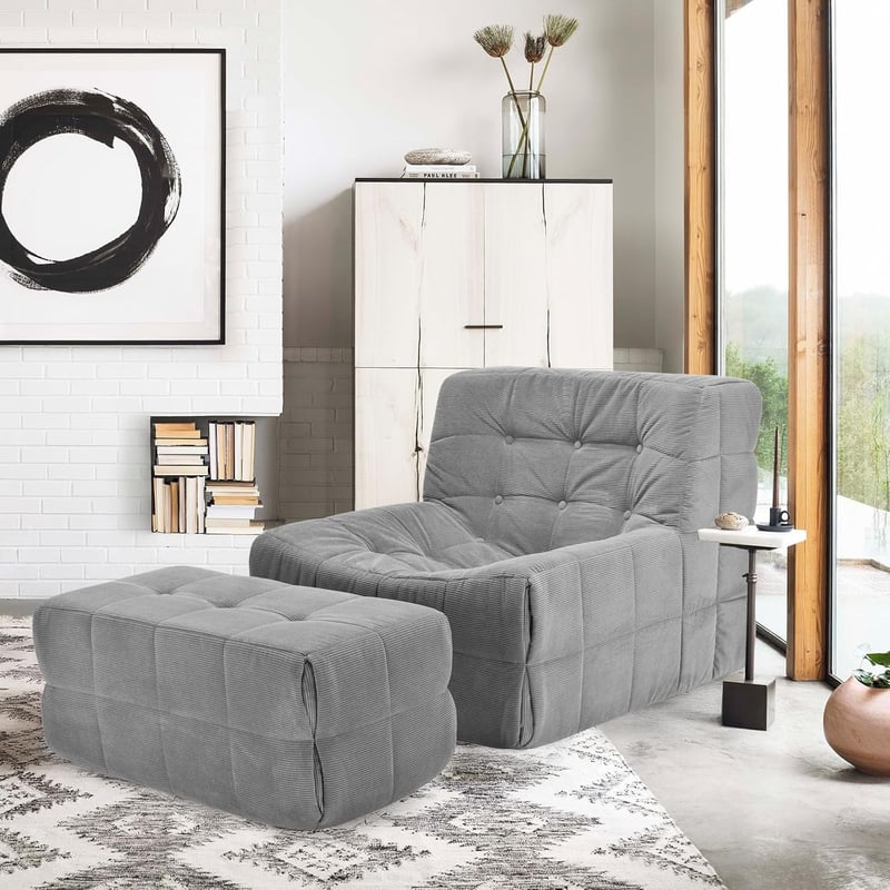 Oversized Memory Foam Bean Bag Chair with Ottoman for Adults